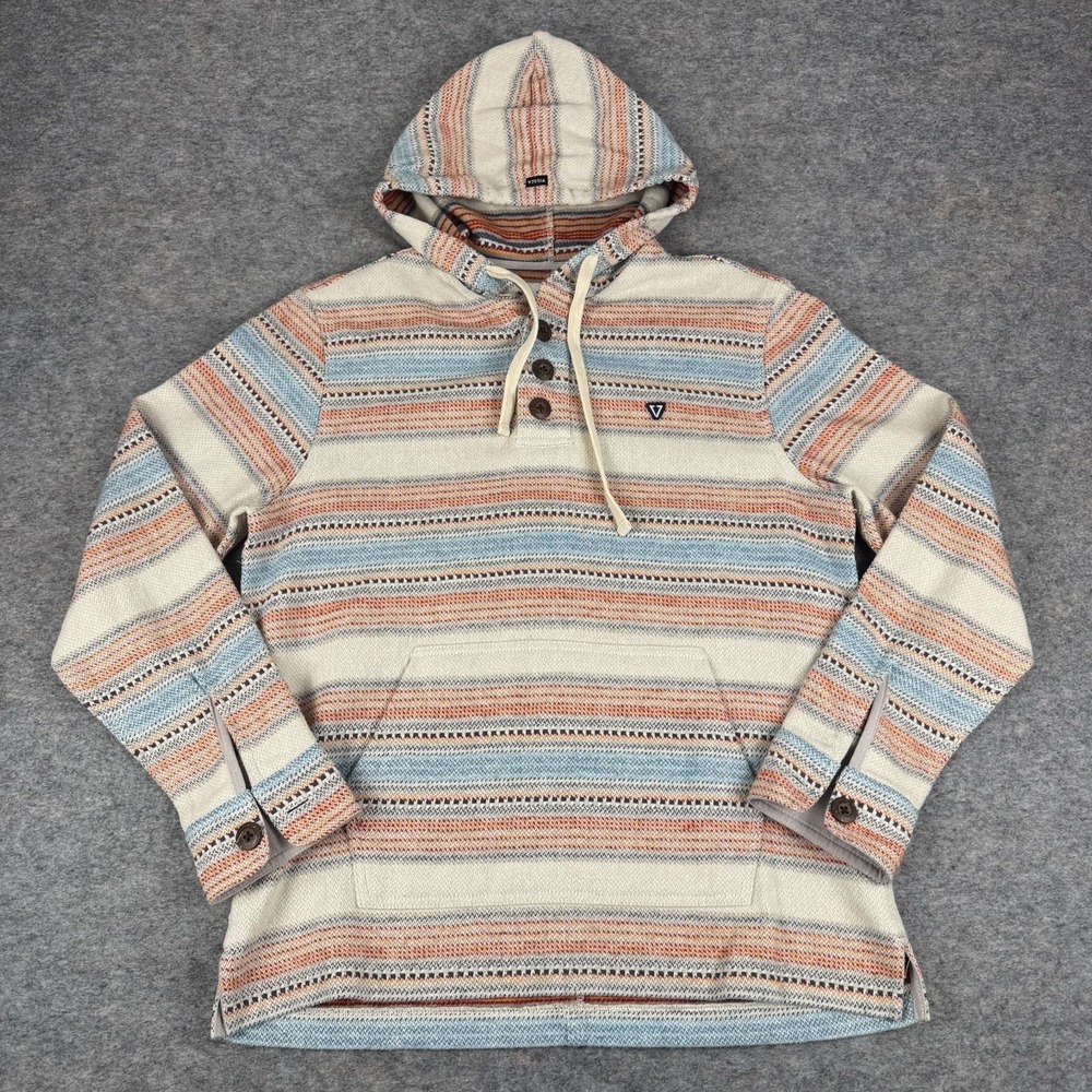 Vissla Descanso Henley Hoodie Pullover Striped Cotton Mens Small S
